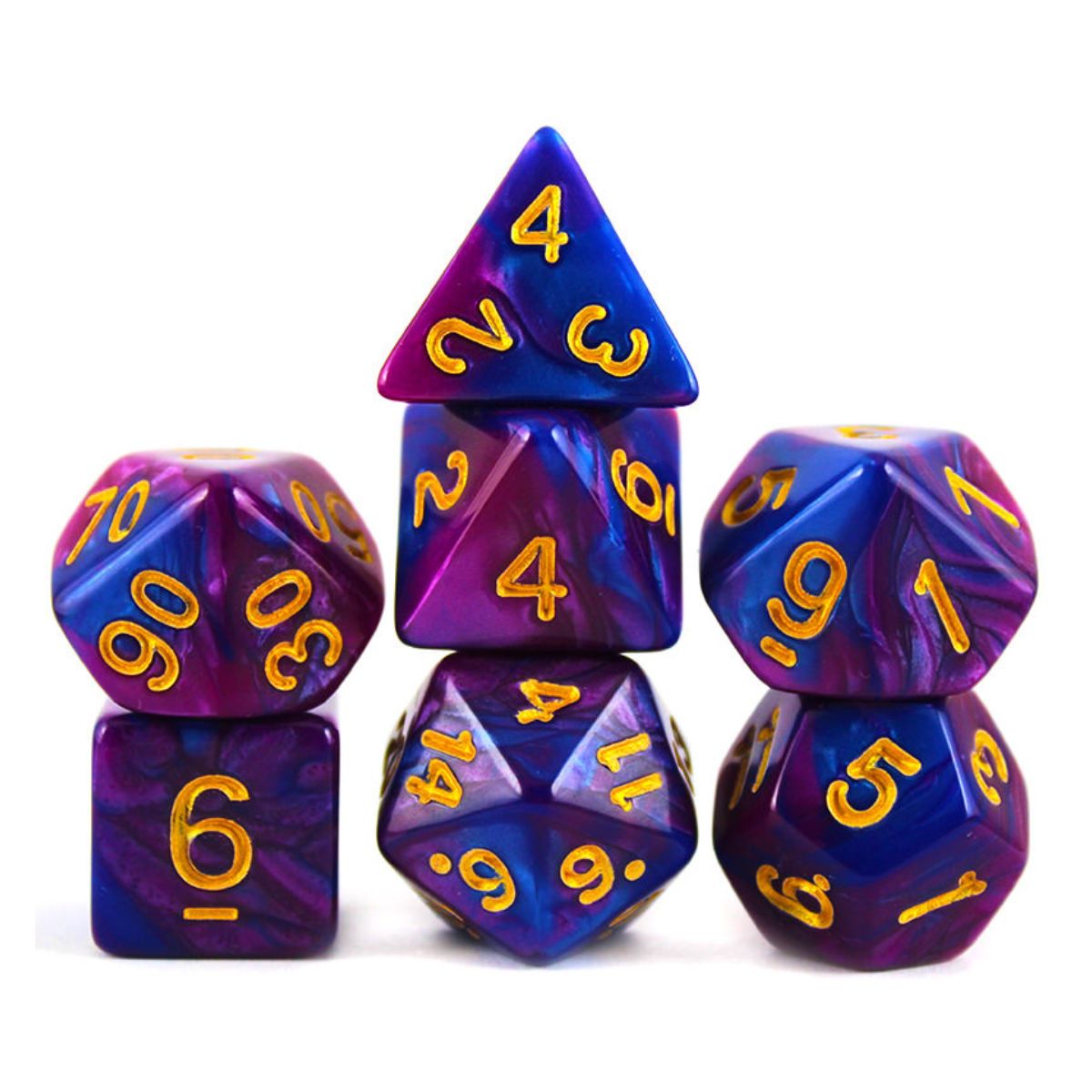Conjunto de Dados para Rpg Roxo com Azul com N° Dourado Conjunto de Dados para Rpg Roxo com Azul com N° Dourado